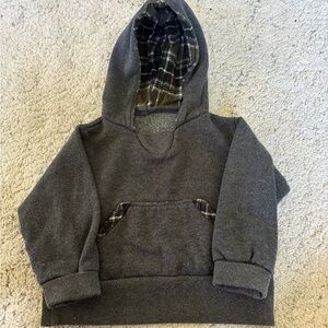 Handmade Gray Kids Hoodie Lined With Green Plaid Size 2T